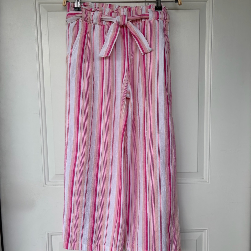 •BCBGirls• Pink Striped Tie Waist Wide Leg Pants – Size 14